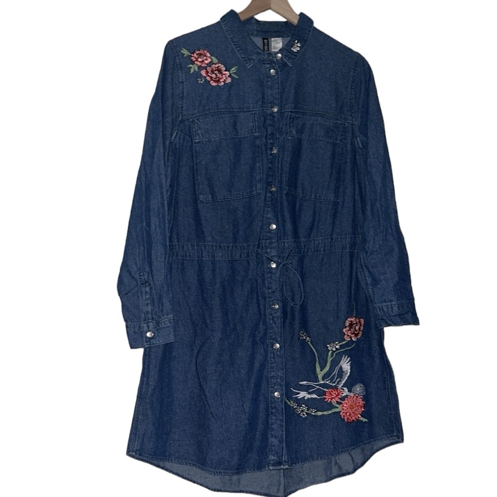 NWT Divided Floral & Bird Embroidered Denim Cinched Dress, Size 16